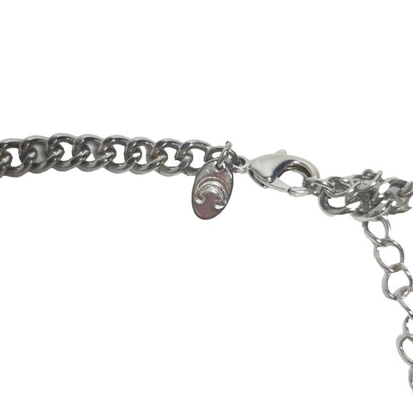 Charming Charlie Statement Necklace Navy Blue Rhinestone Crystal Silver Tone - Picture 5 of 5